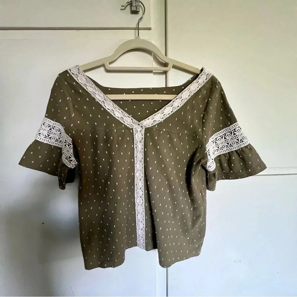 Anthropologie Maeve Venezia Textured Lace Olive Green Size‎ Small - Picture 7 of 13